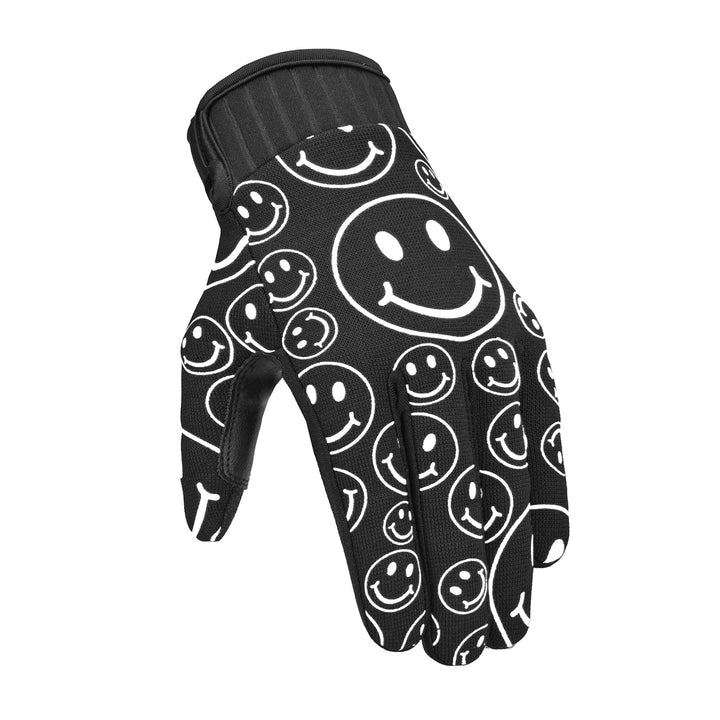 Cortech Standard Issue Happy Faces Gloves Black/White - Angled Back of Hand View