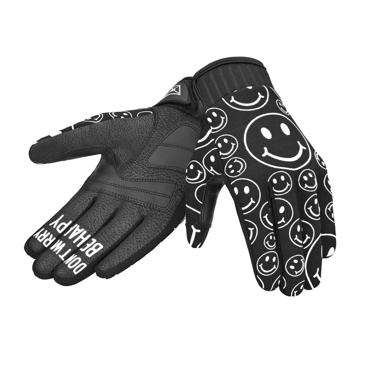 Cortech Standard Issue Happy Faces Gloves Black/White - Back of Hand and Palm Views of Pair