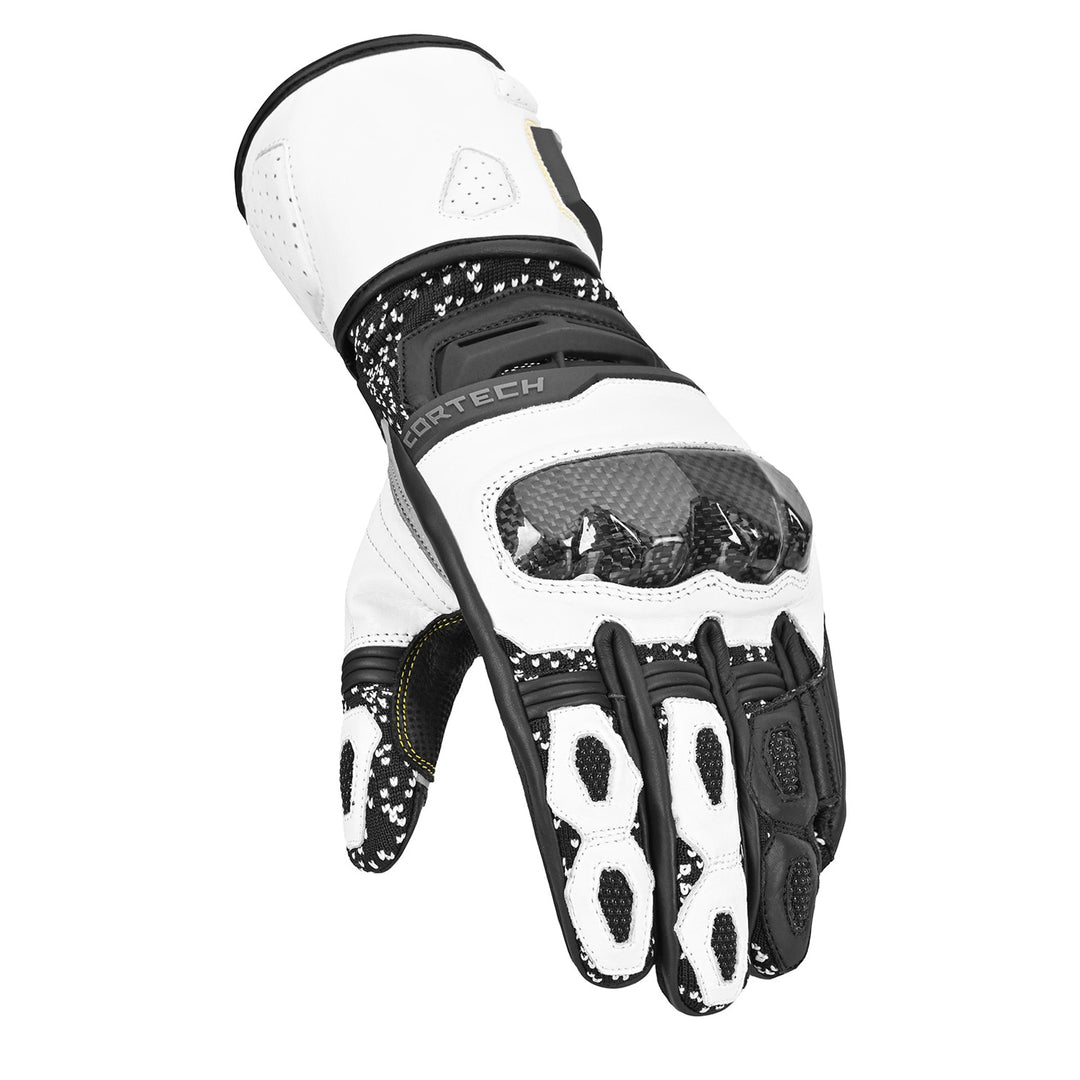 Cortech Women's Revo RR V2 Gloves Black/White - Angled Back of Hand View