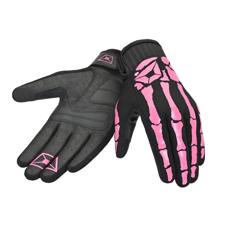 Cortech Women's Standard Issue Bones Gloves Black/Pink - Back of Hand and Palm Views of Pair