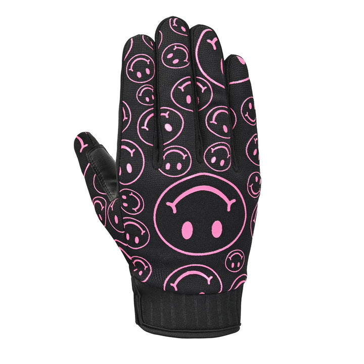 Cortech Women's Standard Issue Happy Faces Gloves Black/Pink - Back of Hand View