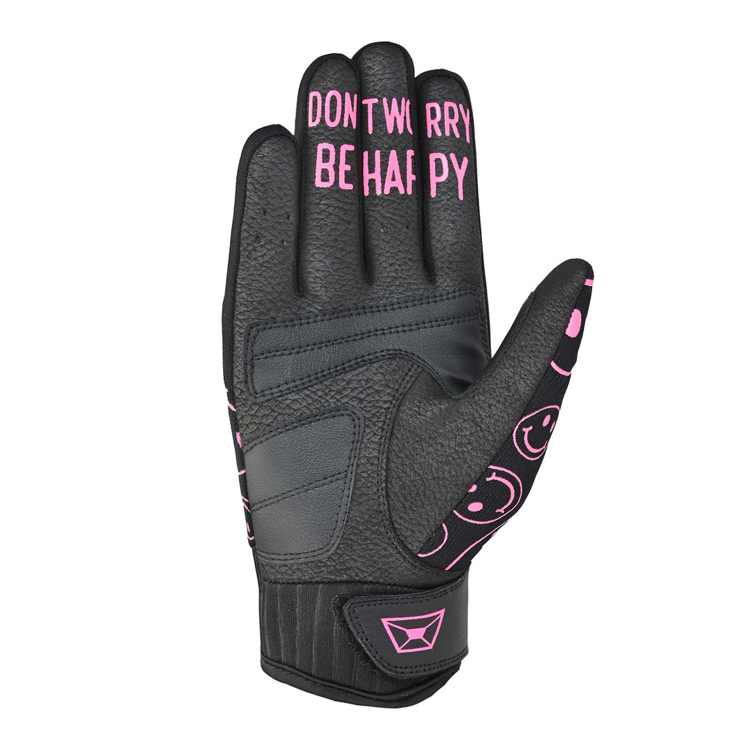 Cortech Women's Standard Issue Happy Faces Gloves Black/Pink - Palm View