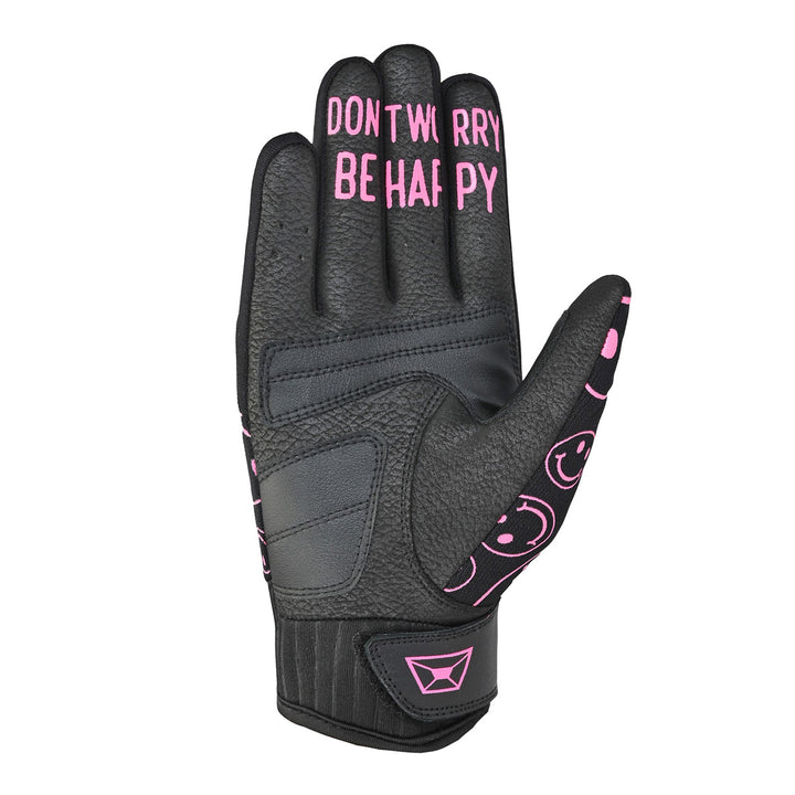 Cortech Women's Standard Issue Happy Faces Gloves Black/Pink - Palm View