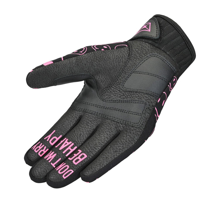 Cortech Women's Standard Issue Happy Faces Gloves Black/Pink - Angled Palm View