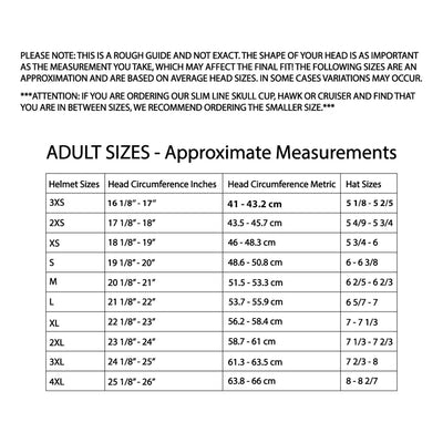 Daytona Helmets D.O.T. Skull Cap - Rockin' Reaper - Size Chart