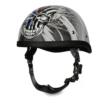 Daytona Helmets Novelty Eagle - Thunder - Front Left Side View with Chin Strap Hanging Down