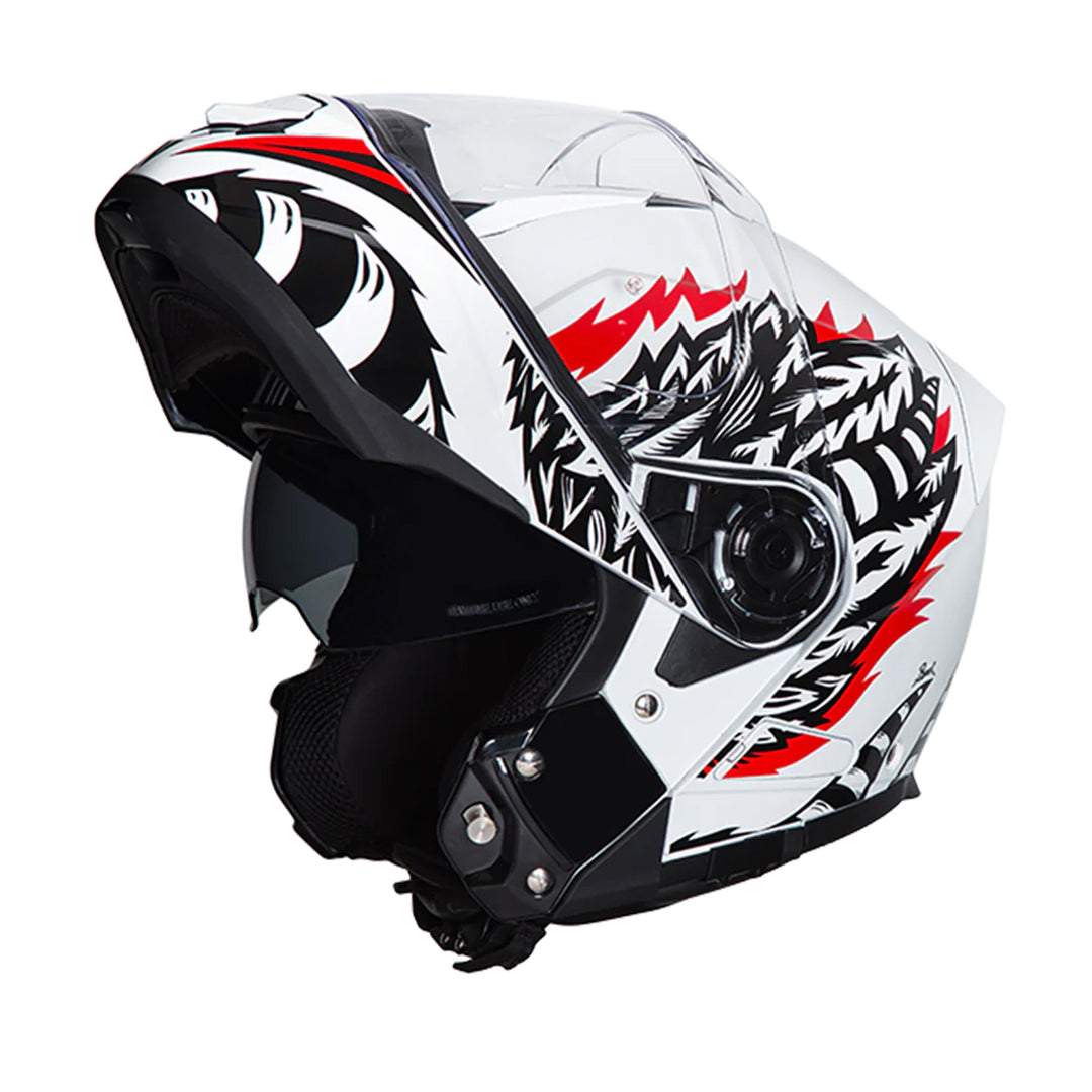 Daytona Helmets D.O.T. Glide Helmet - Phoenix - Front Left Side View with Chin Bar Raised