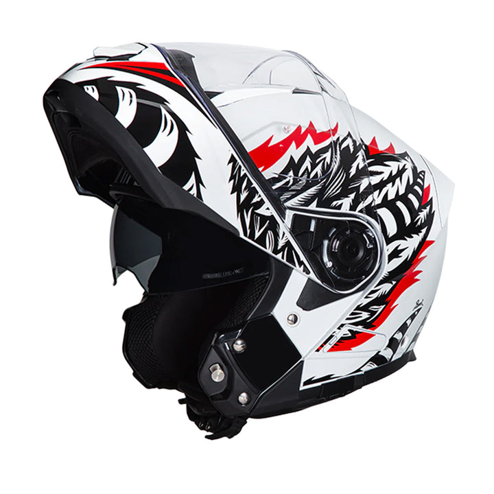Daytona Helmets D.O.T. Glide Helmet - Phoenix - Front Left Side View with Chin Bar Raised