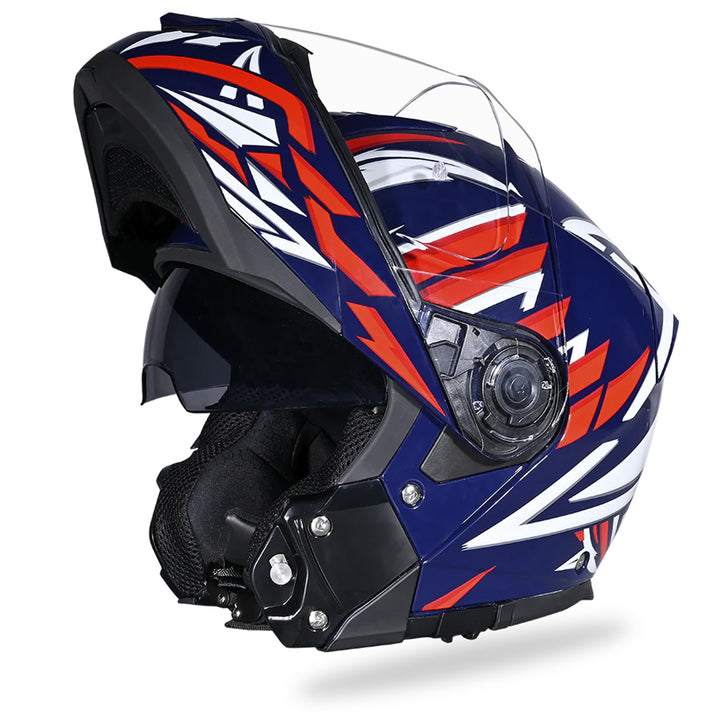 Daytona Helmets D.O.T. Glide Helmet - Liberty - Front Side View with Chin Bar Raised