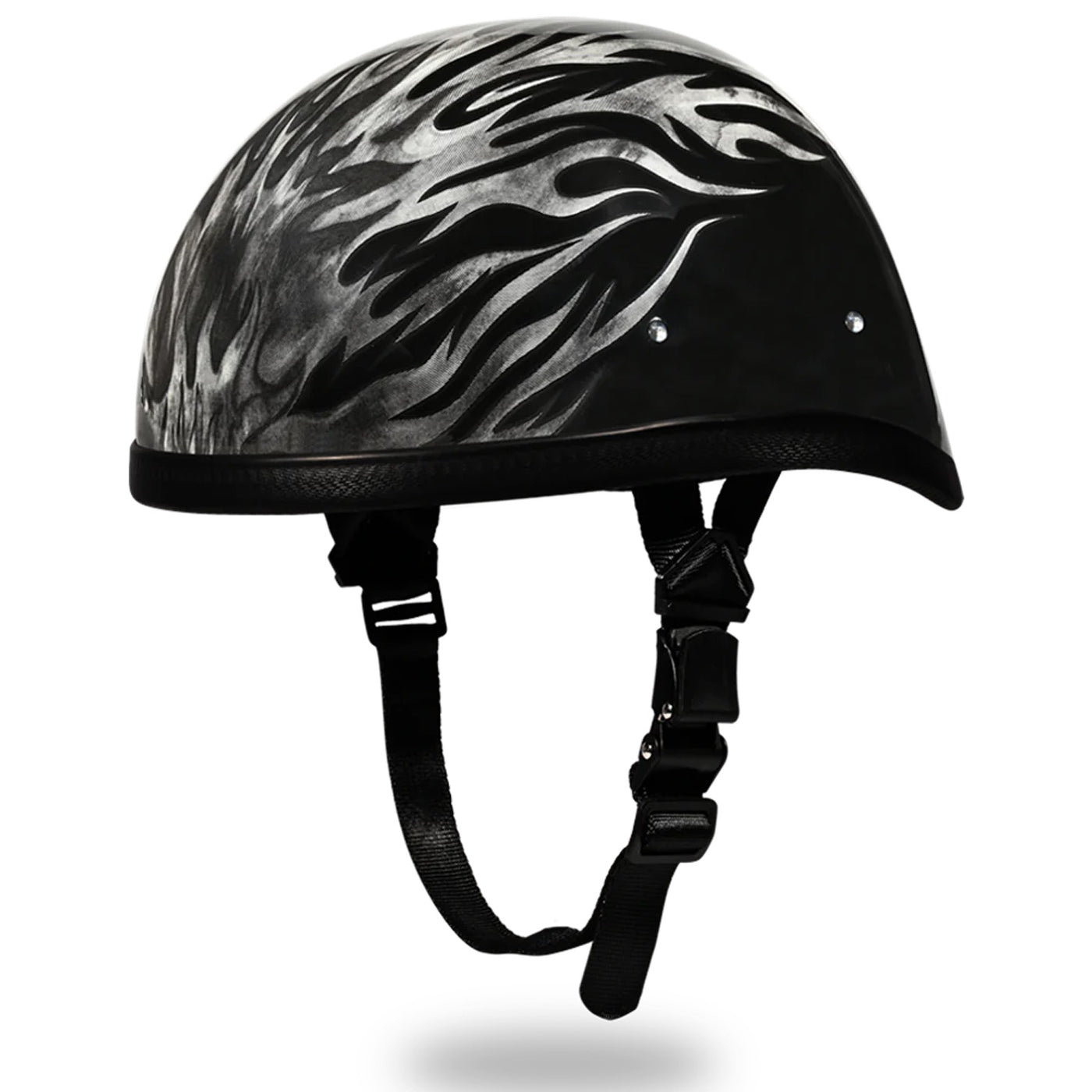 Daytona Helmets Novelty Eagle - Ignite Grey - Front Left Side View with Chin Strap Hanging Down