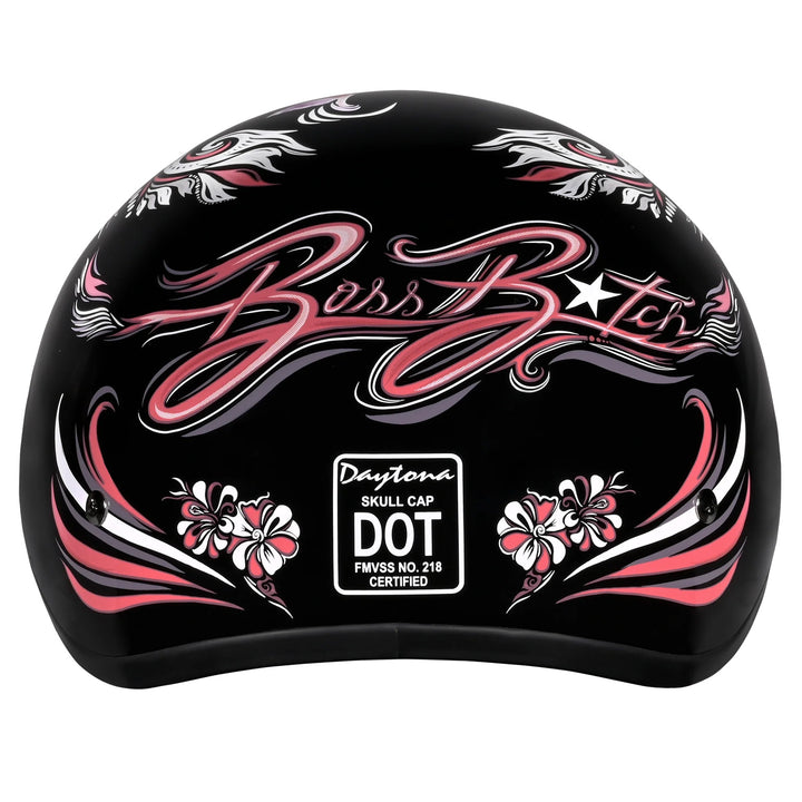 Daytona Helmets D.O.T. Skull Cap - Boss Bitch - Rear View
