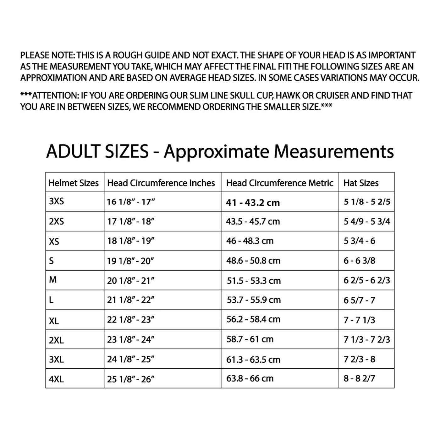 Daytona Helmets D.O.T. Skull Cap - Boss Bitch - Size Chart