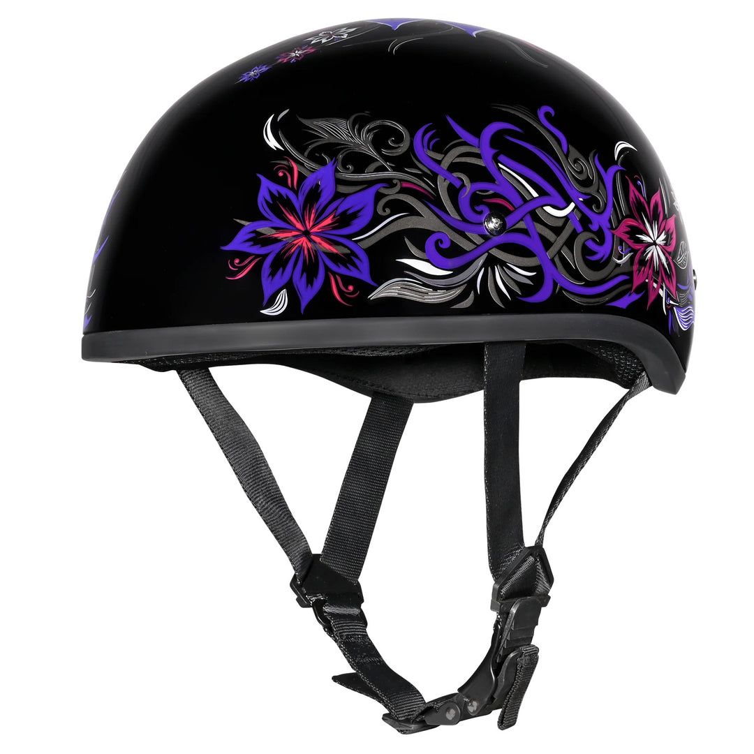 Daytona Helmets D.O.T. Skull Cap - Flowers - Front Side View