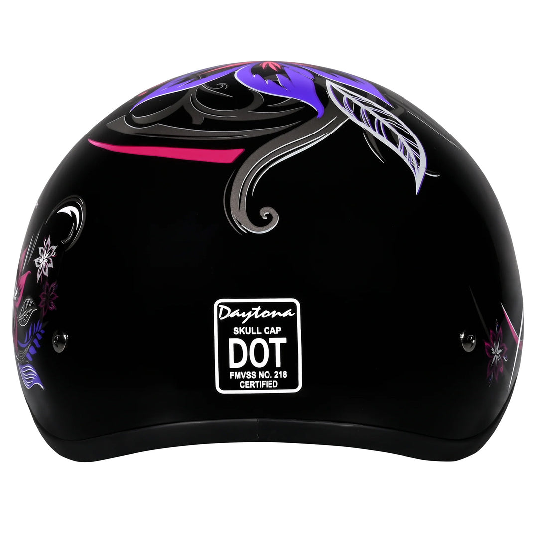 Daytona Helmets D.O.T. Skull Cap - Flowers - Rear View