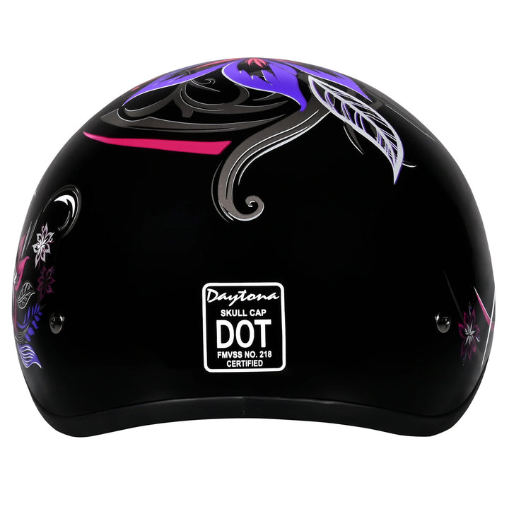 Daytona Helmets D.O.T. Skull Cap - Flowers - Rear View