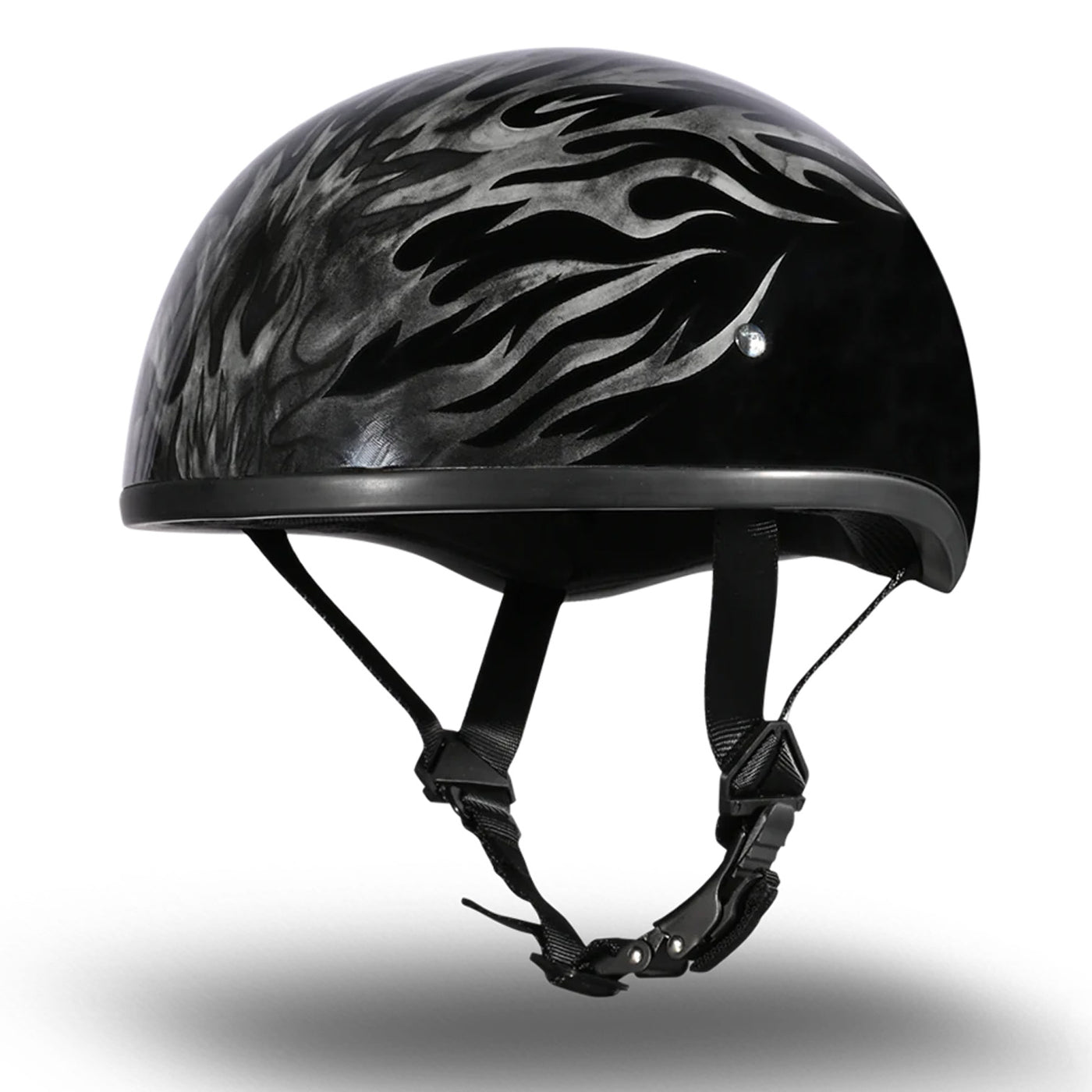 Daytona Helmets D.O.T. Skull Cap - Ignite Grey - Front Left Side View with Chin Strap Hanging Down