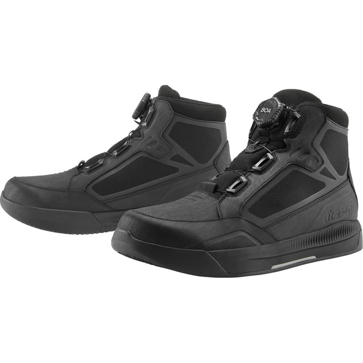 ICON Patrol 3 Waterproof Boots Black - Front Side View of Pair
