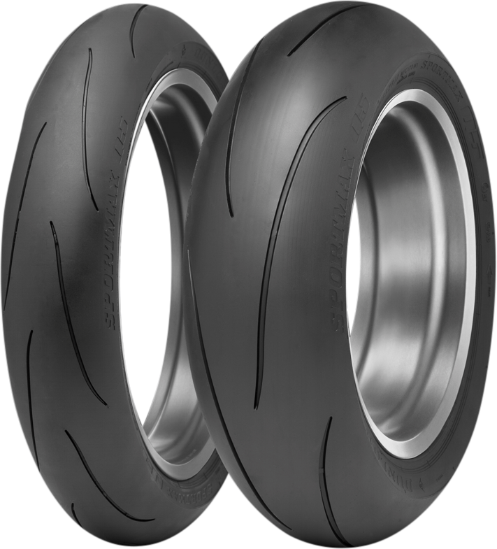 Dunlop Sportmax Q5 Tire - Angled Side View of Front and Rear