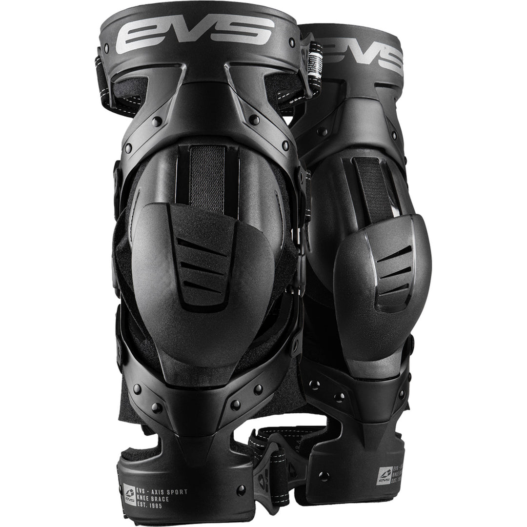 EVS Axis Sport Knee Brace Black/Black/Grey - Front View of Pair