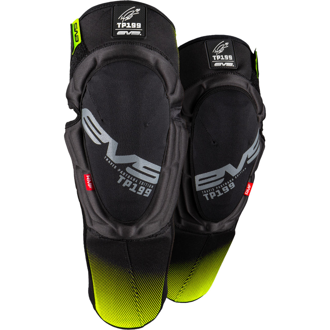 EVS TP199 Knee/Shin Guard Black/Hi-Vis - Front View of Pair