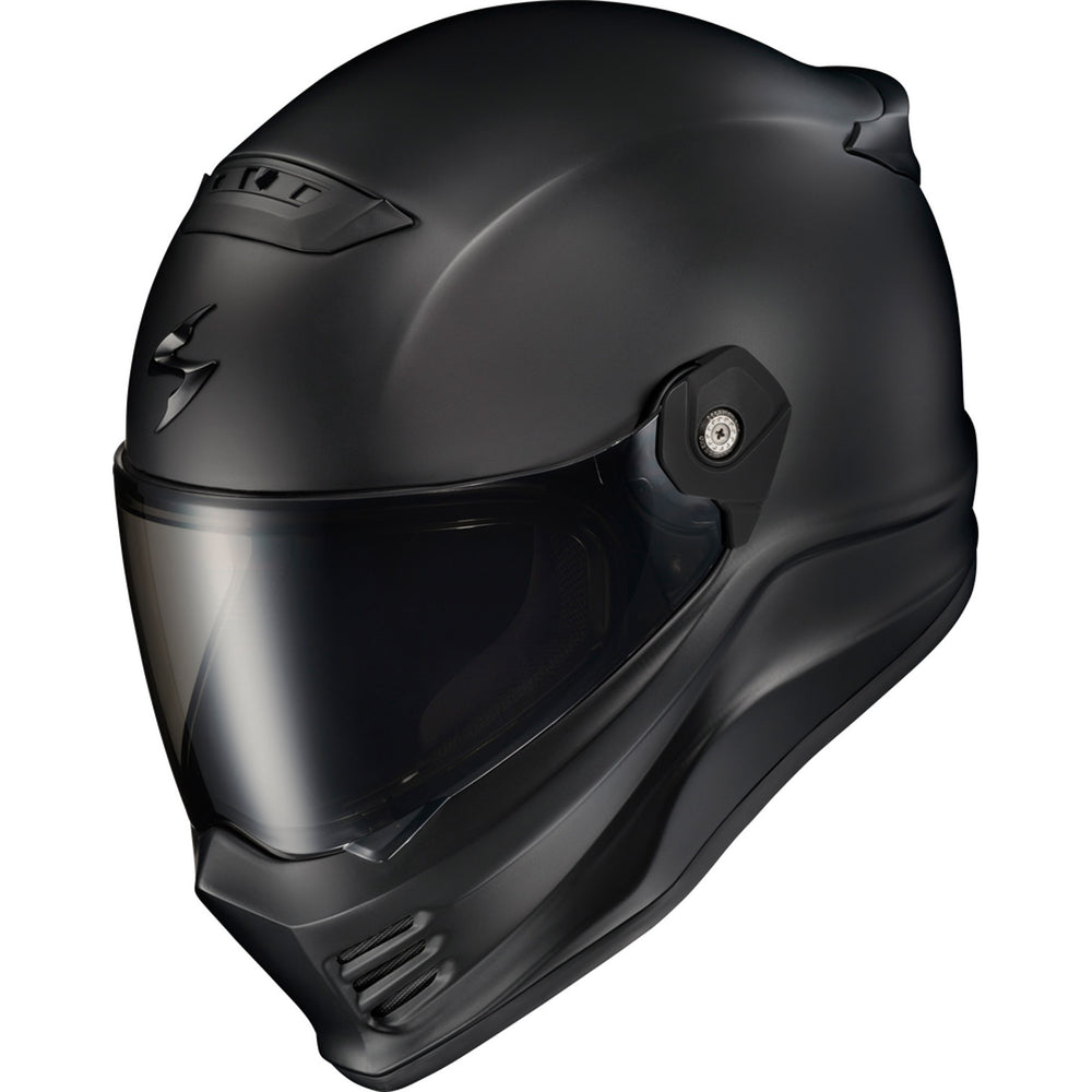 SCORPION EXO Covert FX Full Face Helmet Matte Black - Top Side View with Dark Smoke Faceshield