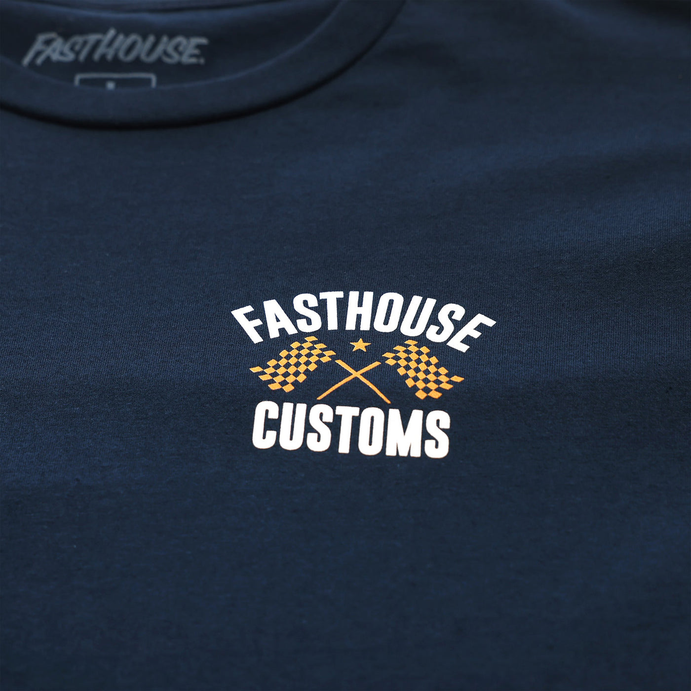 Fasthouse 68 Trick Tee Navy - Close-Up of Graphic on Front