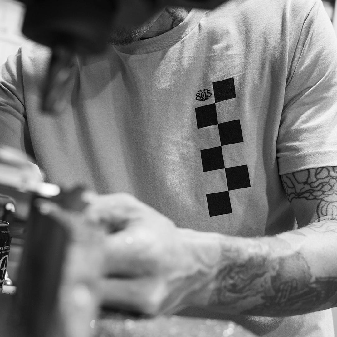 Fasthouse 805 Atmosphere Tee Light Gray - Lifestyle Close-Up of Front of Shirt