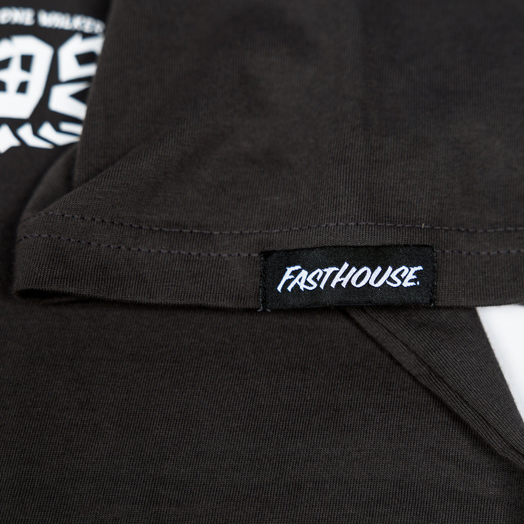 Fasthouse 805 Bar Midweight SS Tee Heavy Metal - Close-Up of Logo Tag Sewn on Sleeve