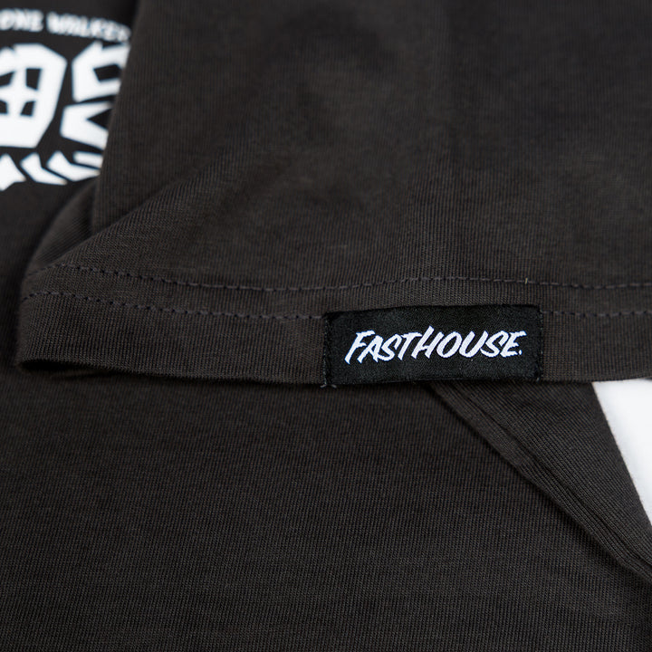 Fasthouse 805 Bar Midweight SS Tee Heavy Metal - Close-Up of Logo Tag Sewn on Sleeve
