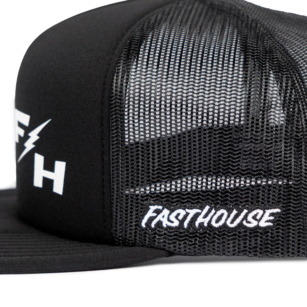 Fasthouse 805 Bond Hat Black/Black - Close-Up of Side Stitched Logo