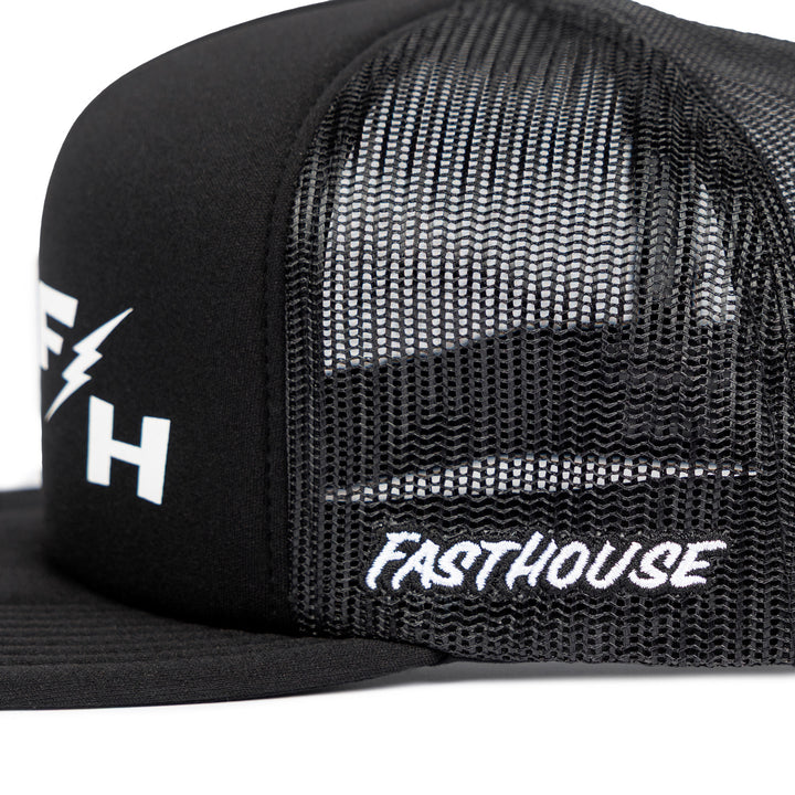 Fasthouse 805 Bond Hat Black/Black - Close-Up of Side Stitched Logo