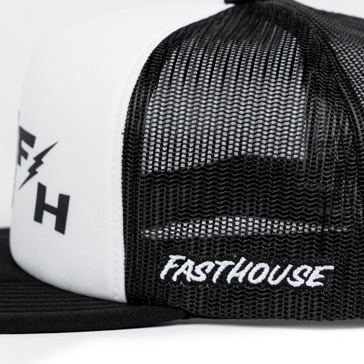 Fasthouse 805 Bond Hat White/Black - Close-Up of Side Stitched Logo