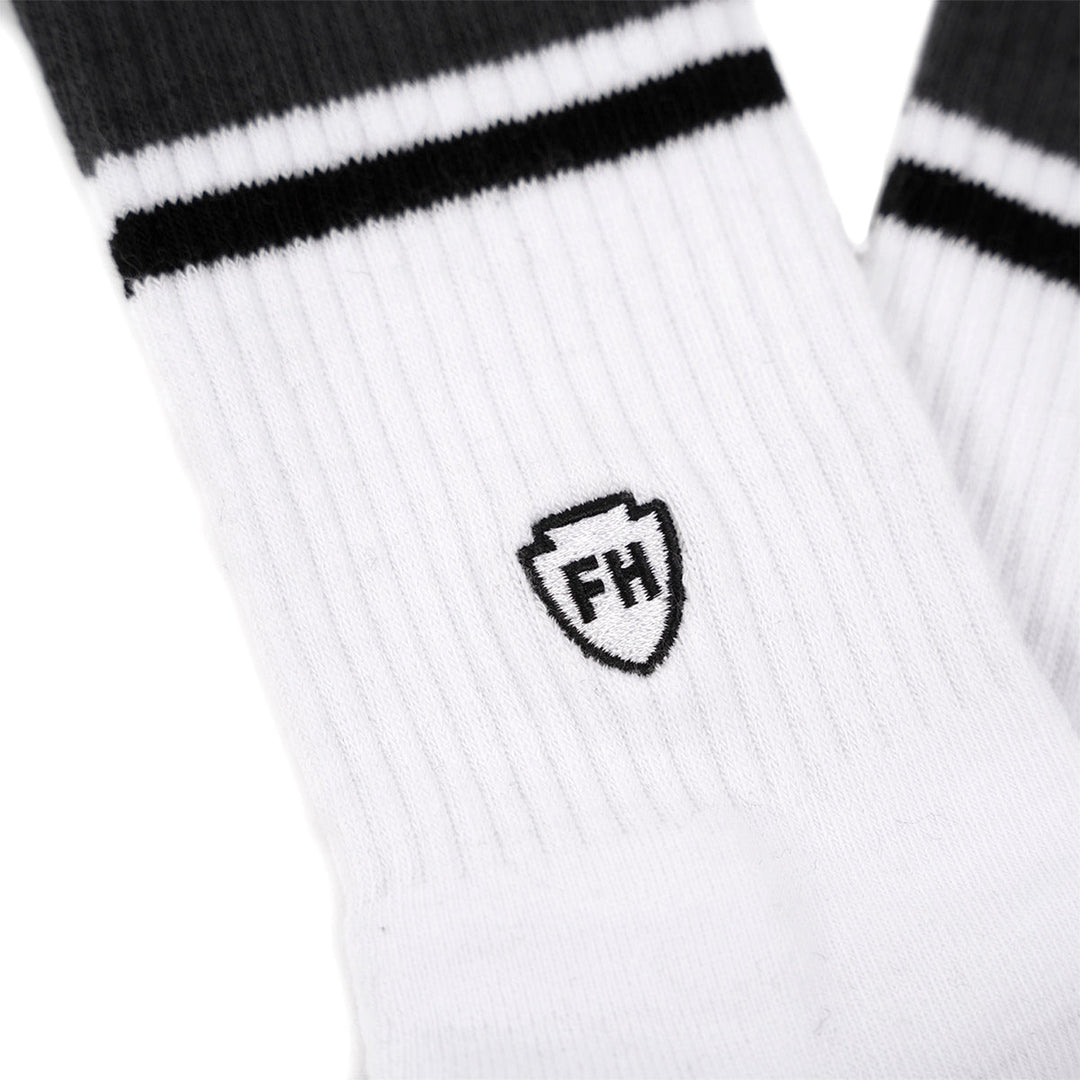 Fasthouse 805 Brew Sock Black/White - Close-Up of FH Logo