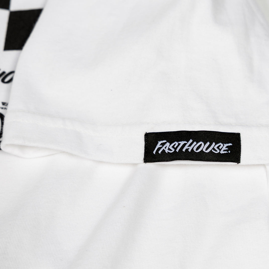 Fasthouse 805 Foundation Midweight SS Tee White - Close-Up Logo Tag Sewn on Sleeve