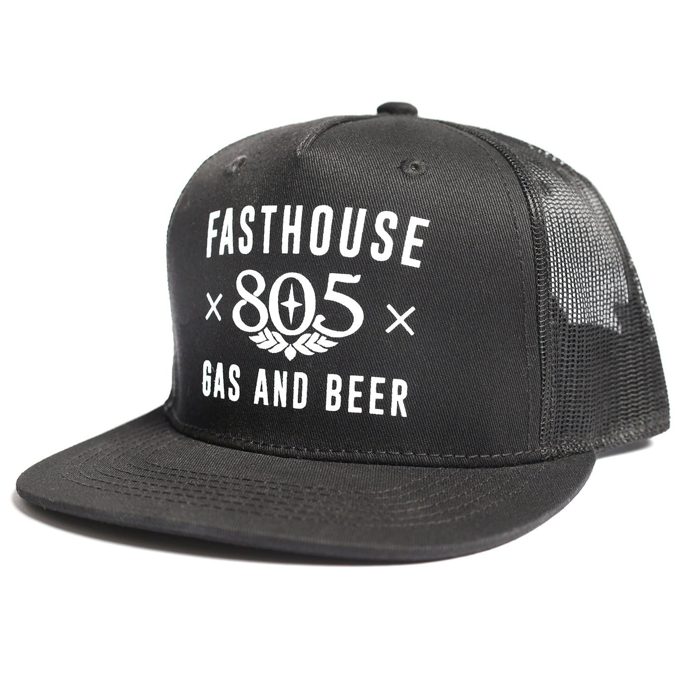 Fasthouse 805 Gas & Beer Trucker Hat Black - Front Side View