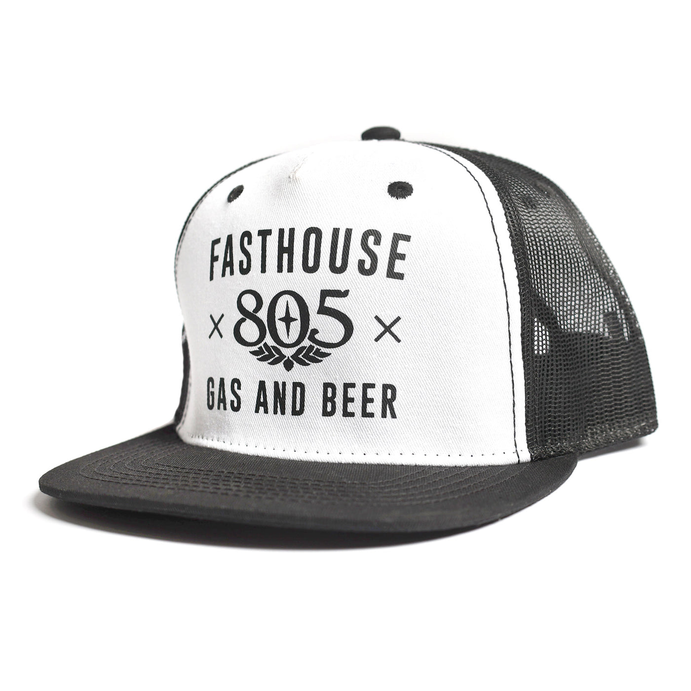 Fasthouse 805 Gas & Beer Trucker Hat White - Front Side View