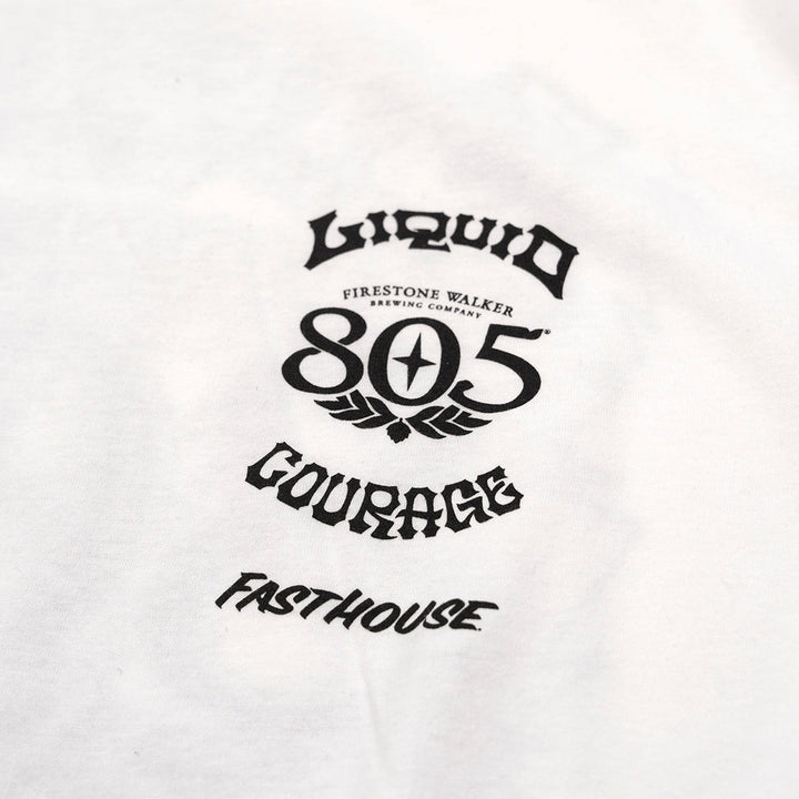 Fasthouse 805 Liquid Courage Tee White - Close-Up of Graphic on Front