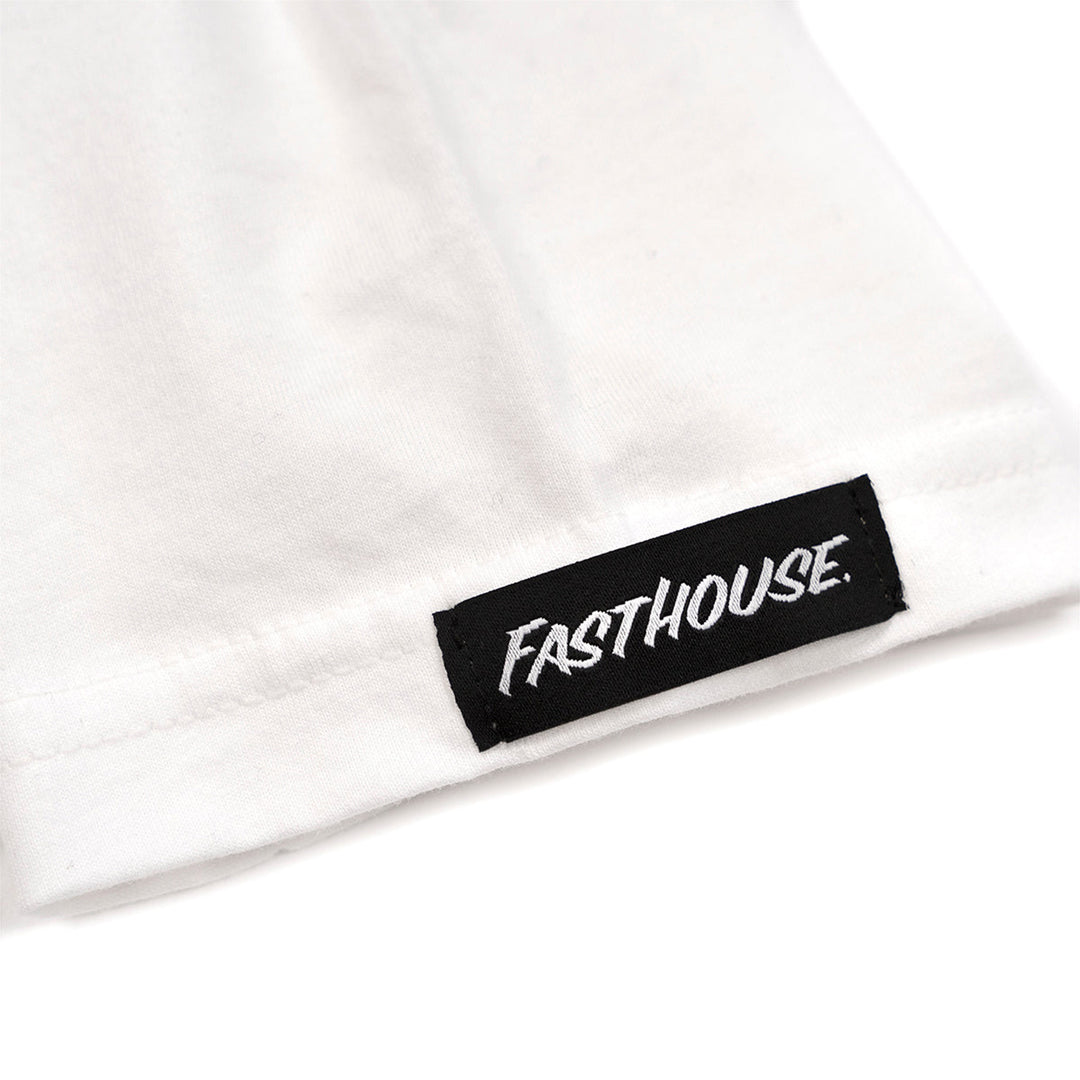Fasthouse 805 Liquid Courage Tee White - Close-Up of Logo Sewn into Hem