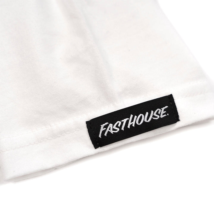 Fasthouse 805 Liquid Courage Tee White - Close-Up of Logo Sewn into Hem