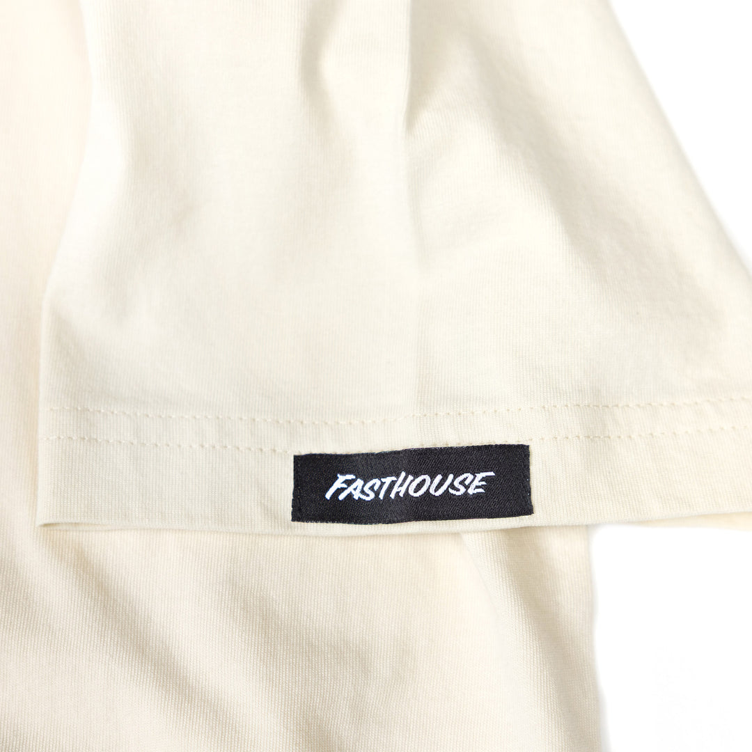Fasthouse Acclaim SS Tee Natural - Close-Up of Logo Tag Sewn Into Sleeve