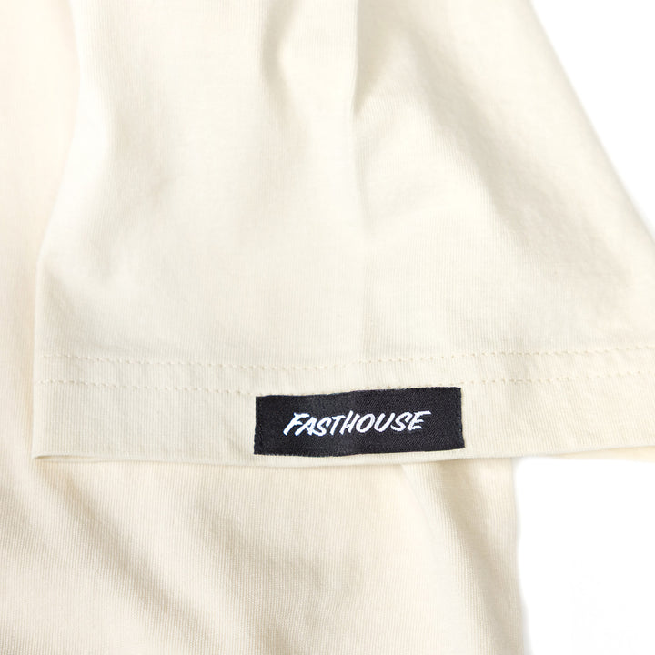 Fasthouse Acclaim SS Tee Natural - Close-Up of Logo Tag Sewn Into Sleeve
