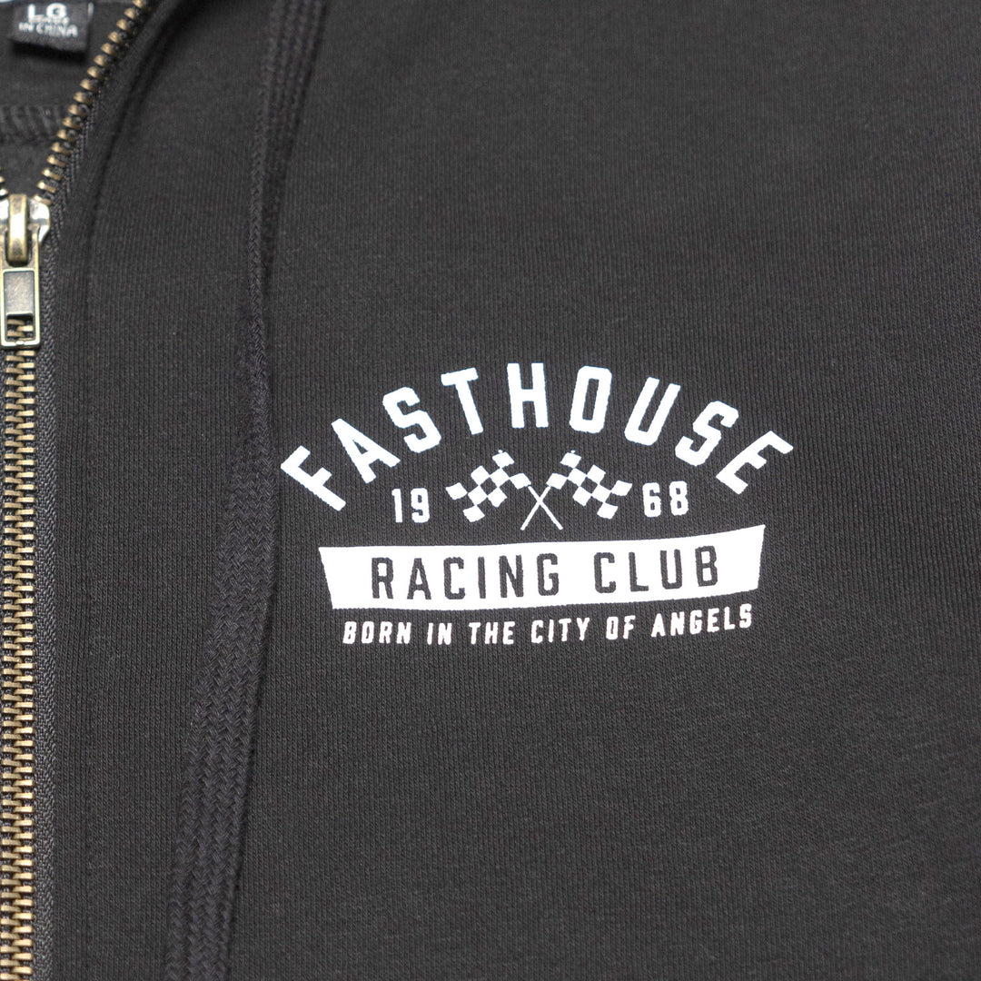 Fasthouse Acclaim Hooded Zip-Up Black - Close-Up of Graphic on Front
