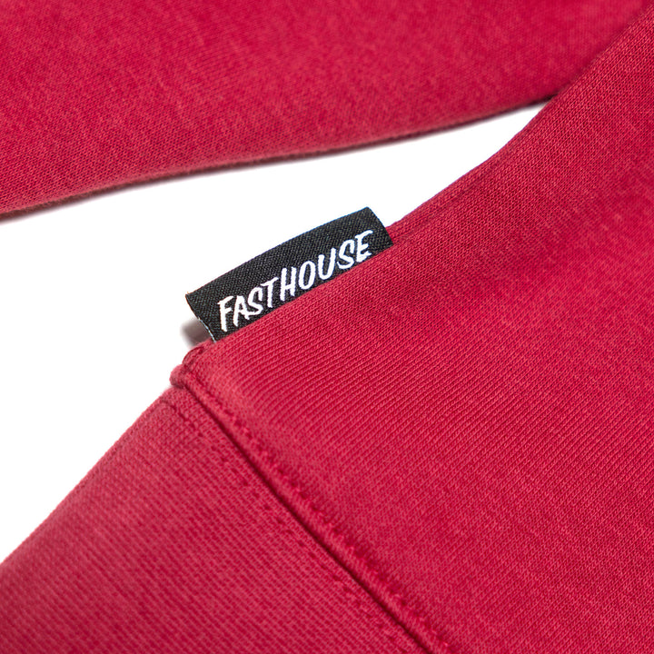 Fasthouse Acclaim Hooded Zip-Up Cardinal - Close-Up of Brand Tag on Hem