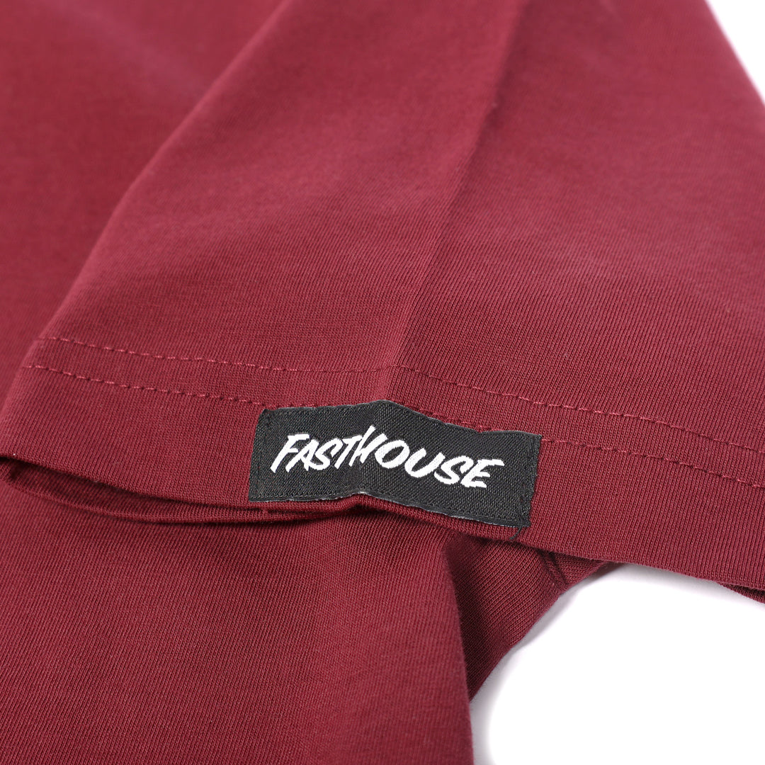 Fasthouse Anchor SS Tee Maroon - Close-Up of Logo Tag Sewn into Sleeve