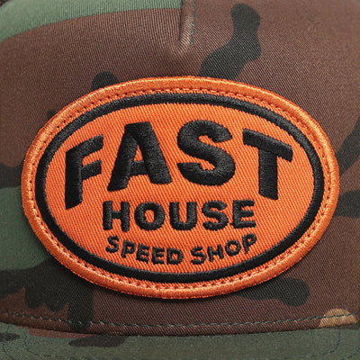 Fasthouse Archie Hat Camo - Close-Up of Front Logo