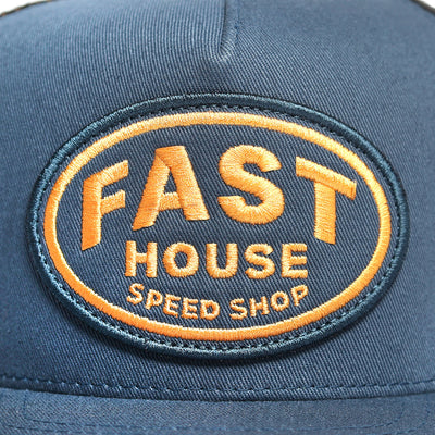 Fasthouse Archie Hat Indigo - Close-Up of Front Logo