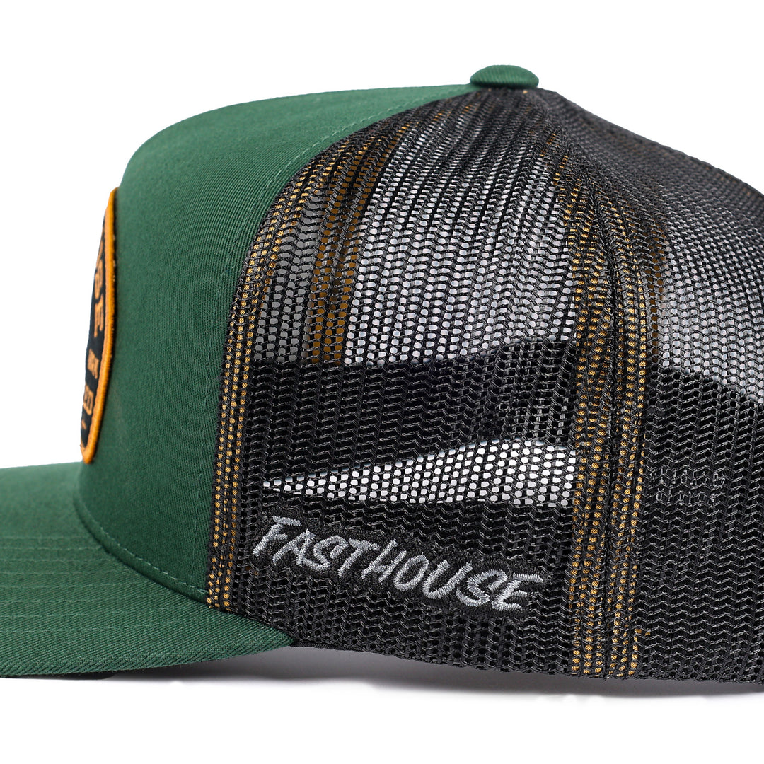 Fasthouse Arthur Hat Green - Close-Up of Side Stitched Logo