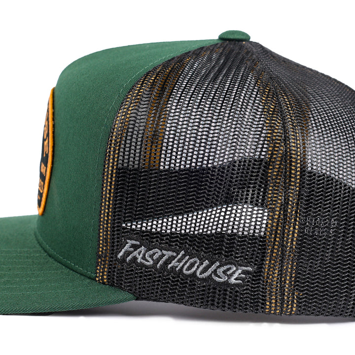 Fasthouse Arthur Hat Green - Close-Up of Side Stitched Logo