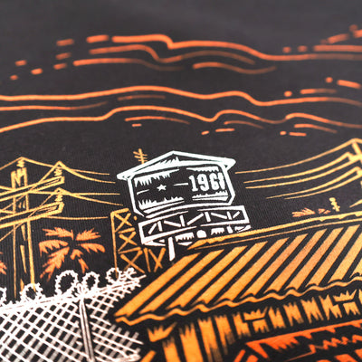 Fasthouse Base Camp SS Tee Black - Close-Up of Water Tower Detail in Back Graphic