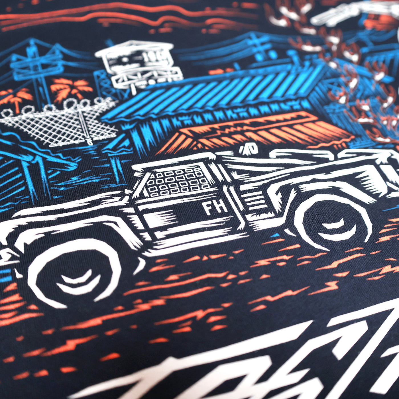 Fasthouse Base Camp SS Tee Navy - Close-Up of Truck Detail in Back Graphic